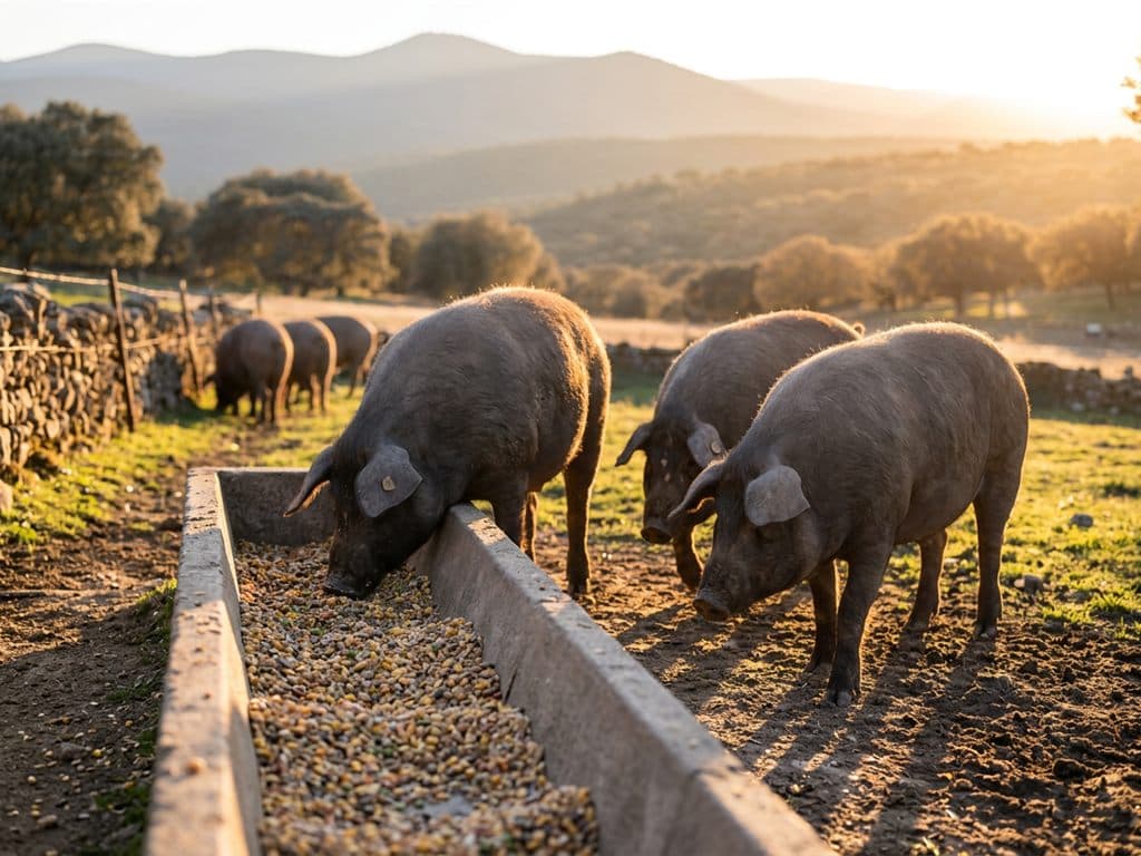 Comederos de la granja de engorde de cerdos de Granja Xestoso en Lousame