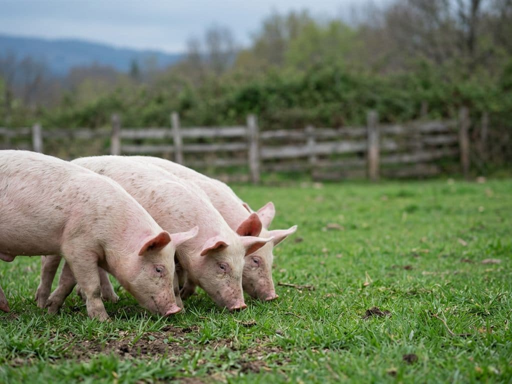 Ganado porcino de cebo en las instalaciones de Granja Xestoso en Lousame